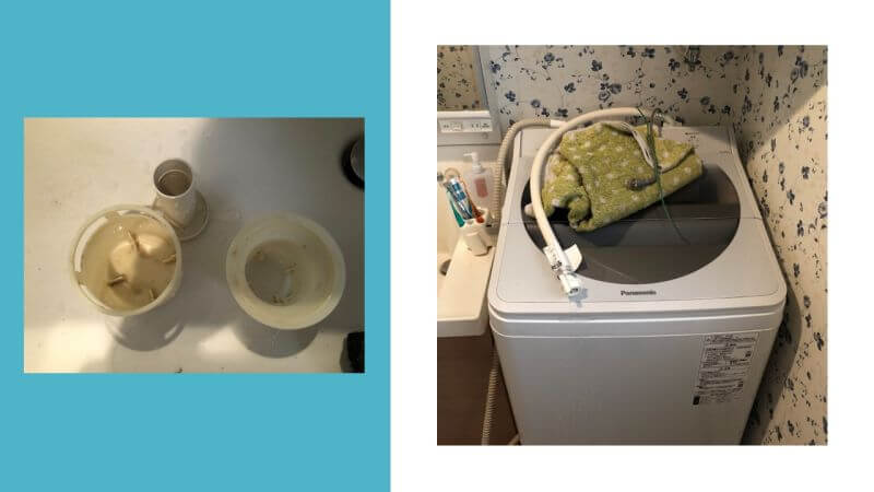 洗濯機を使っていたら排水が溢れてきた？原因はトラップのつまりでした【西宮市での洗濯排水つまり修理】