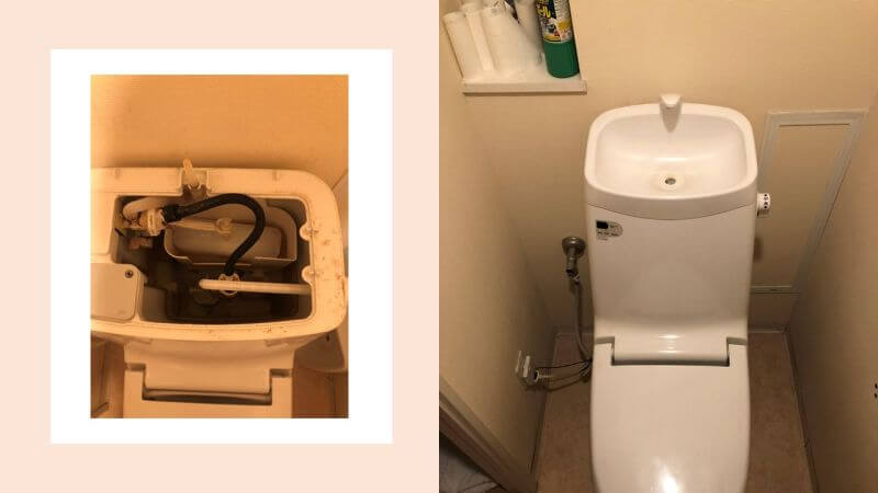 シャワートイレ一体型便器のタンクの中から常に水の音がする症状の修理依頼がありました【芦屋市でのトイレ水漏れ修理】