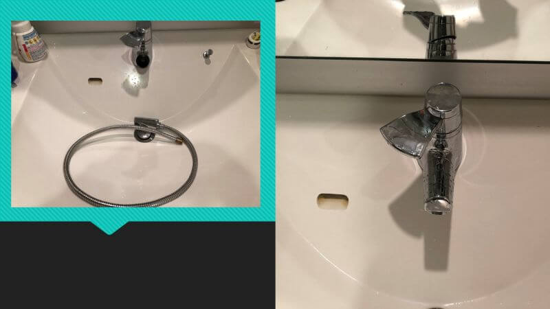 洗面のパナソニック製の蛇口325T（CQ781B）のシャワーホースの交換依頼がありました【西宮市での蛇口水漏れ修理】