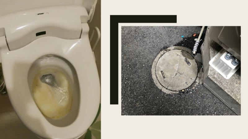 2階のトイレの水を流すと1階のトイレからゴポゴポ音がする？排水管の詰まりが原因でした【大阪市でのトイレつまり修理】